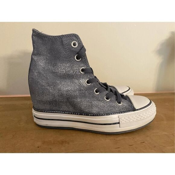 Converse size 7 Chuck Taylor All Star Lux Hidden Wedge high top grey sparkle - Picture 3 of 7
